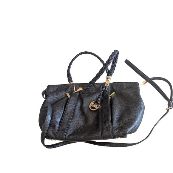 Michael Kors Handbags - Michael Kors Black Leather Shoulder Bag Satchel Handbag, Gold Hardware